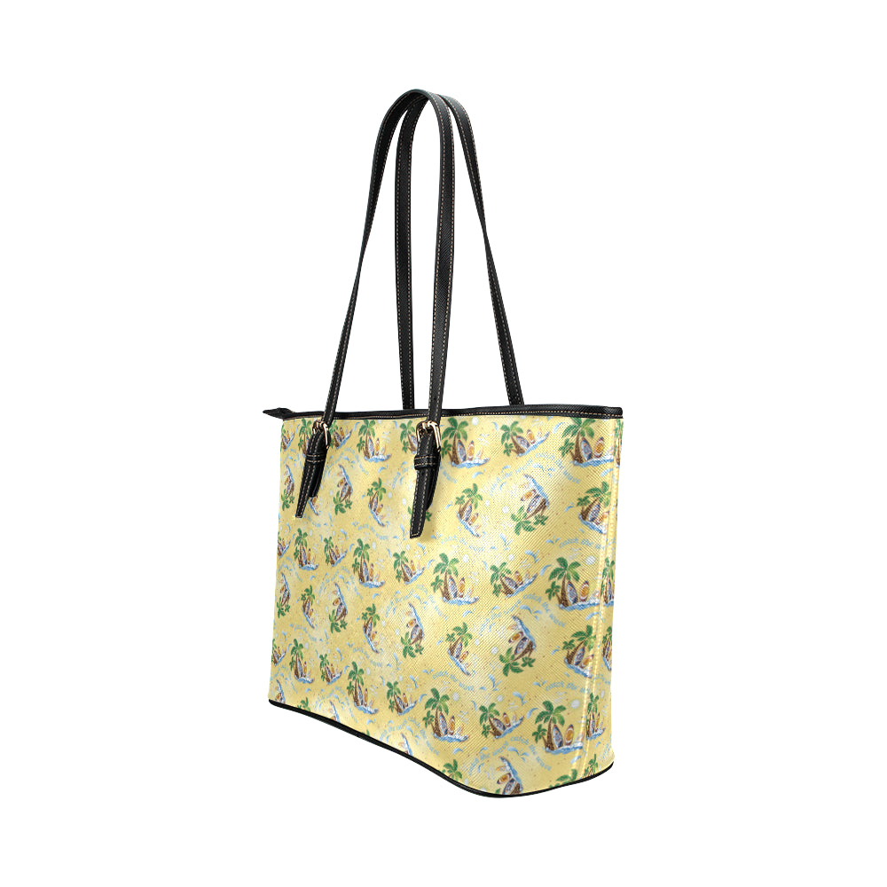 Surf Catch the Wave Design Leather Tote Bag
