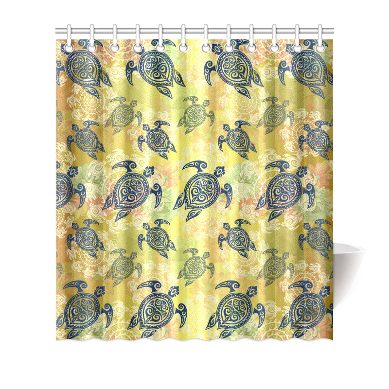 Hawaiian Turtle Tribal Design Print Shower Curtain