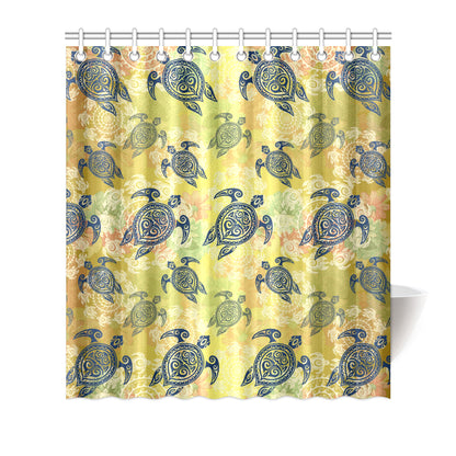 Hawaiian Turtle Tribal Design Print Shower Curtain