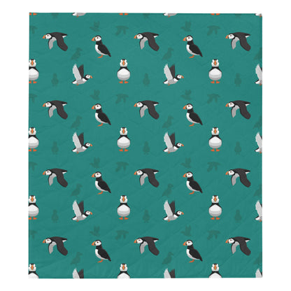Puffin Pattern Print Design A02 Premium Quilt