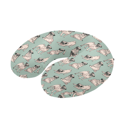 Pug Pattern Print Design A01 U-Shaped Travel Neck Pillow