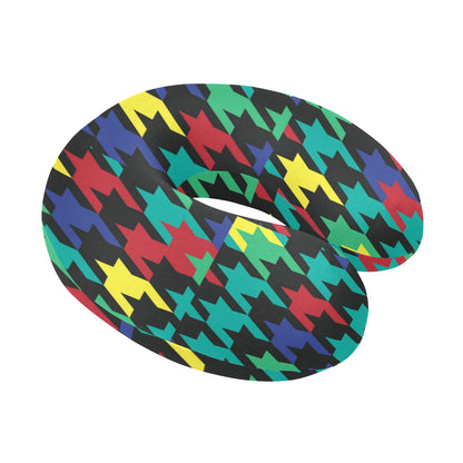 Houndstooth Colorful Pattern Print Design 02 U-Shaped Travel Neck Pillow