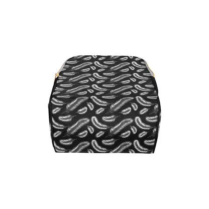 Feather Black White Design Print Diaper Bag Backpack