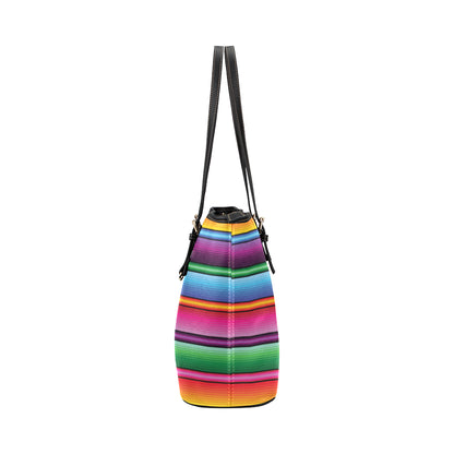 Mexican Blanket Colorful Print Pattern Leather Tote Bag