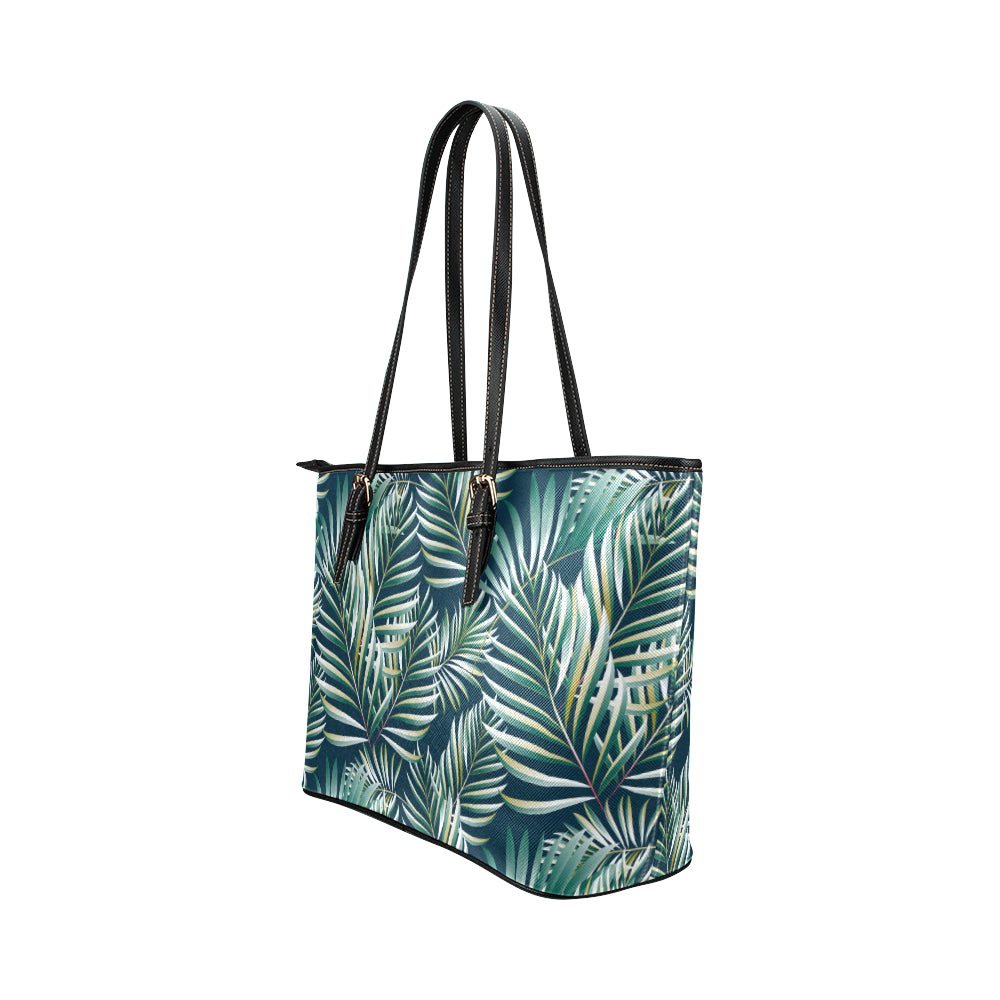 Sun Spot Tropical Palm Leaves hower Curtain Leather Tote Bag