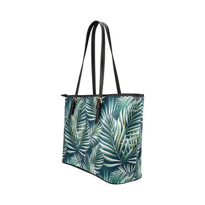 Sun Spot Tropical Palm Leaves hower Curtain Leather Tote Bag