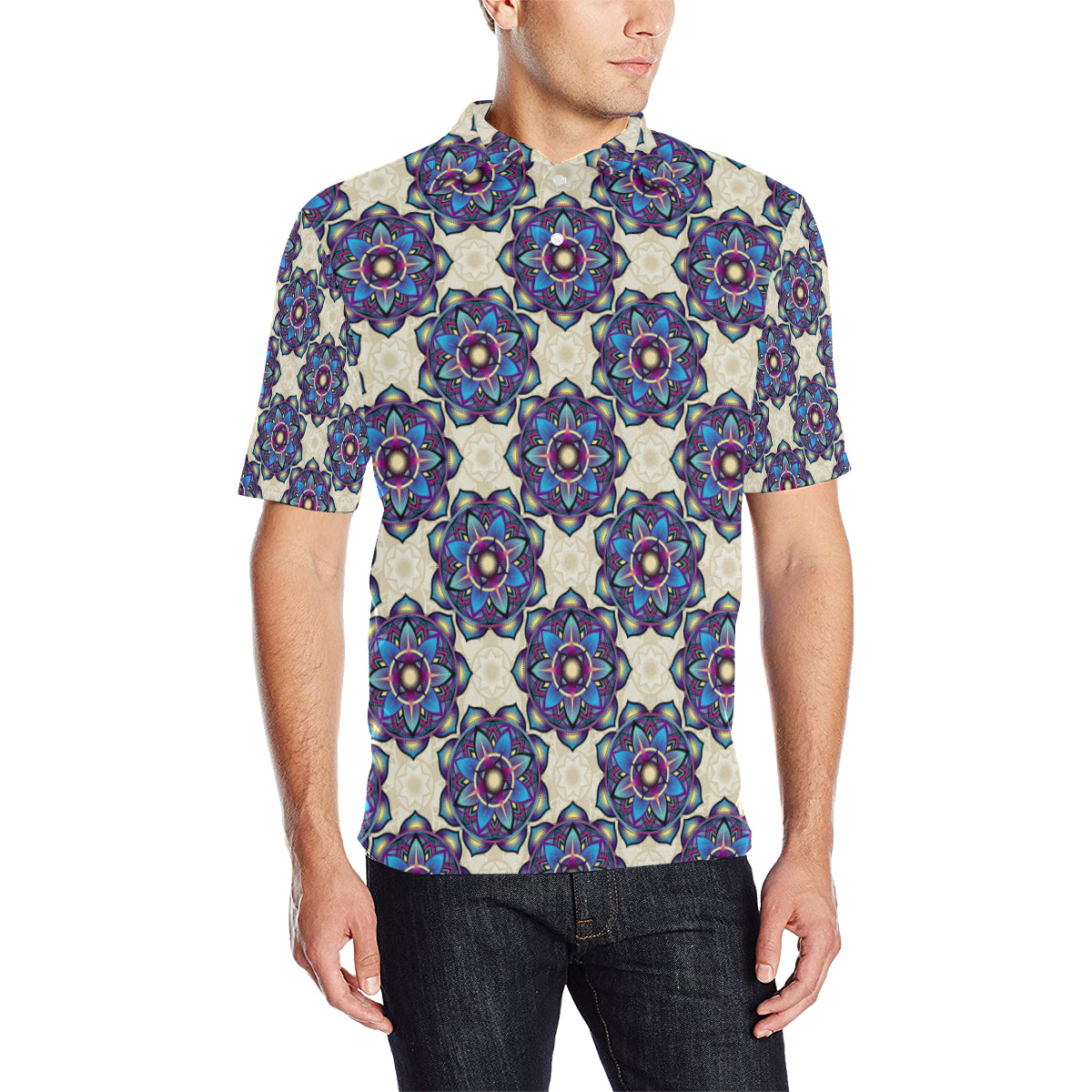 lotus Boho Pattern Print Design LO08 Men Polo Shirt