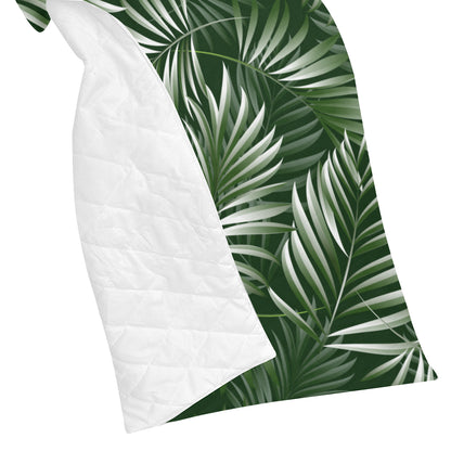 White Green Tropical Palm Leaves Premium Quilt