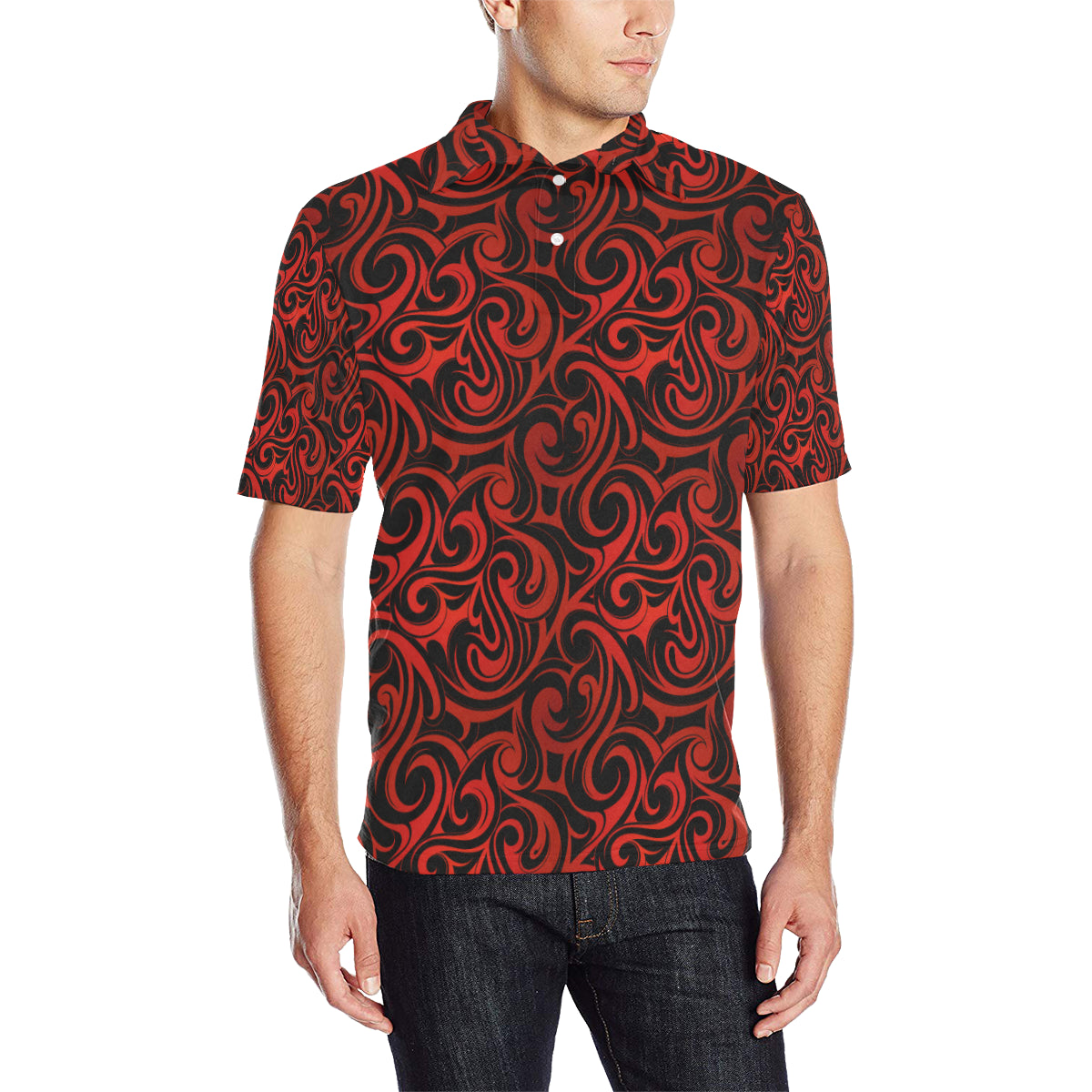 Maori Red Black Themed Design Men Polo Shirt