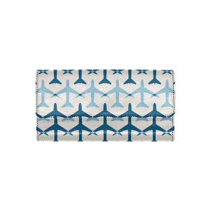 Airplane Pattern Print Design 04 Women's Trifold Wallet