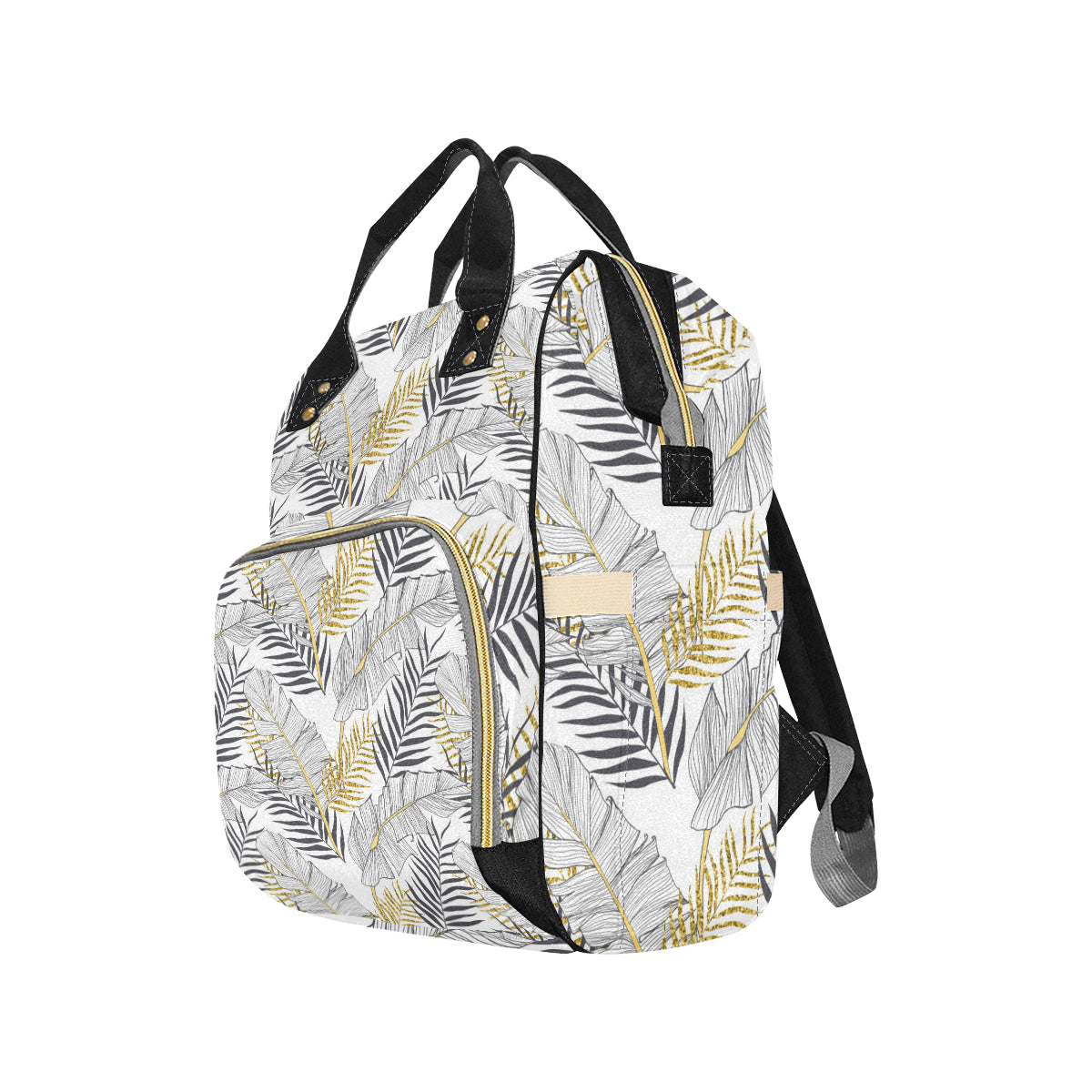 Gold Glitter Tropical Palm Leaves Diaper Bag Backpack
