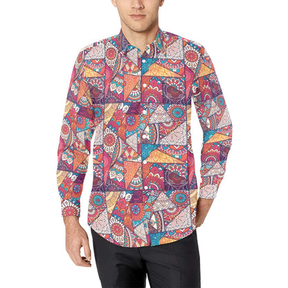 Patchwork Print Design LKS401 Men's Long Sleeve Dress Shirt