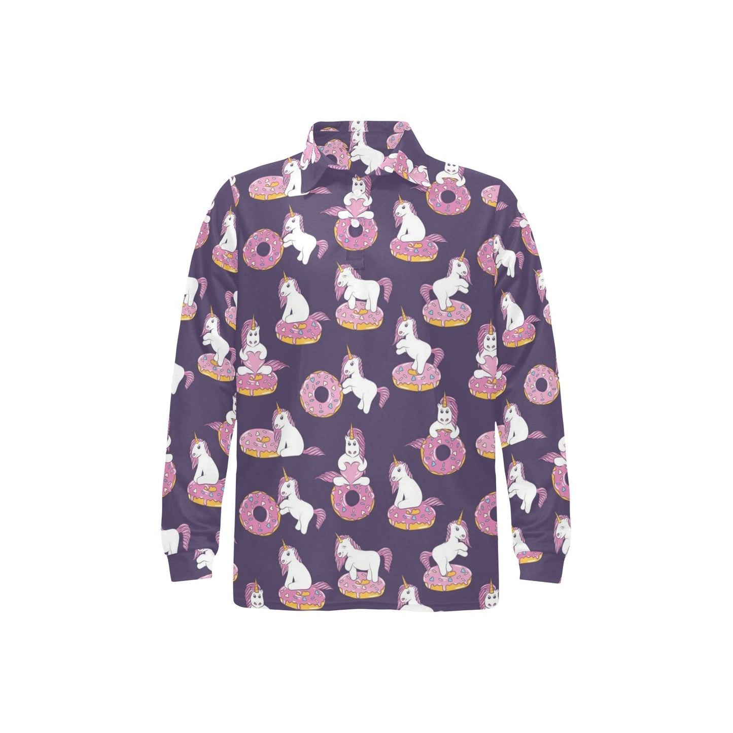 Donut Unicorn Pattern Print Design DN011 Long Sleeve Polo Shirt For Men's
