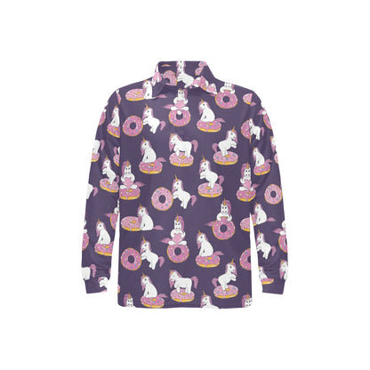 Donut Unicorn Pattern Print Design DN011 Long Sleeve Polo Shirt For Men's