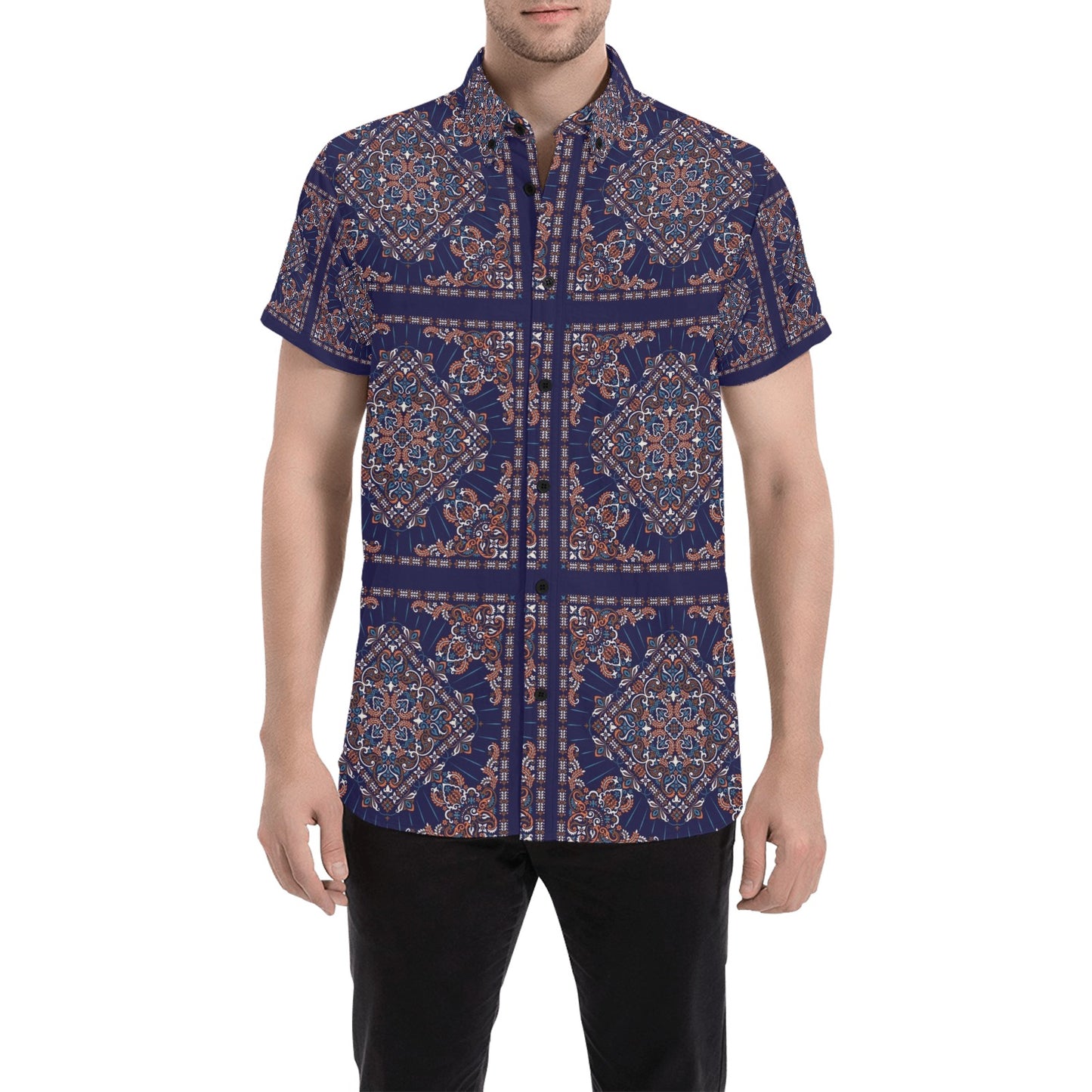 Bandana Print Design LKS3012 Men Short Sleeve Button Up Shirt