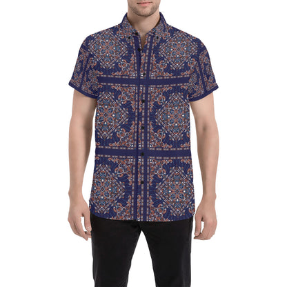 Bandana Print Design LKS3012 Men Short Sleeve Button Up Shirt