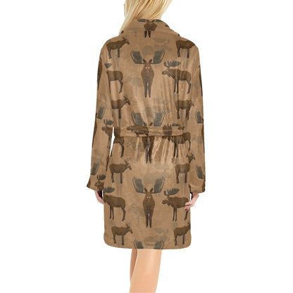 Moose Pattern Print Design 03 Women's Fleece Robe