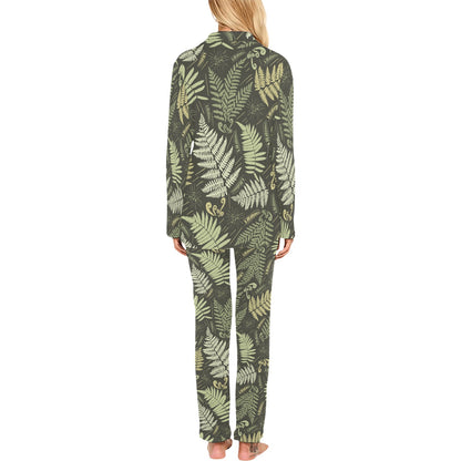 Fern Leave Green Print Pattern Women's Long Pajama Set