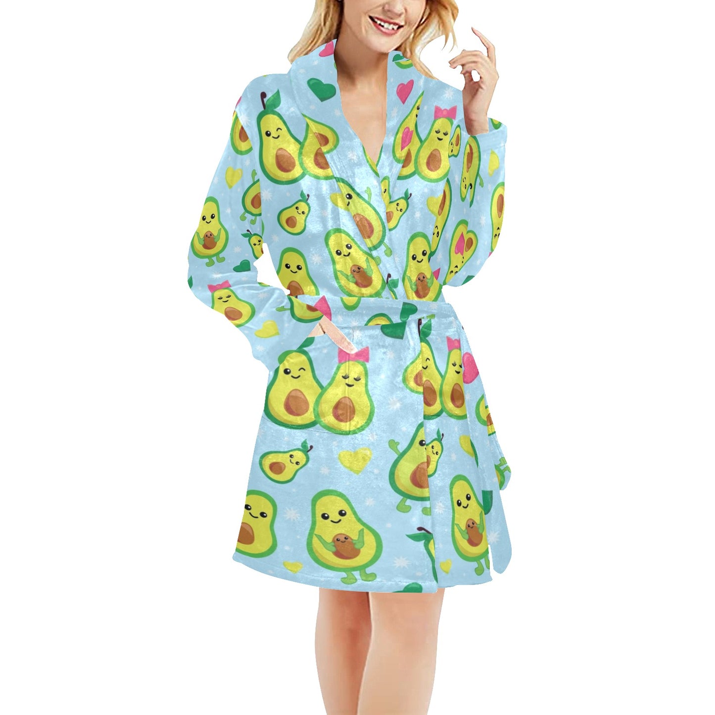 Avocado Pattern Print Design AC09 Women's Fleece Robe