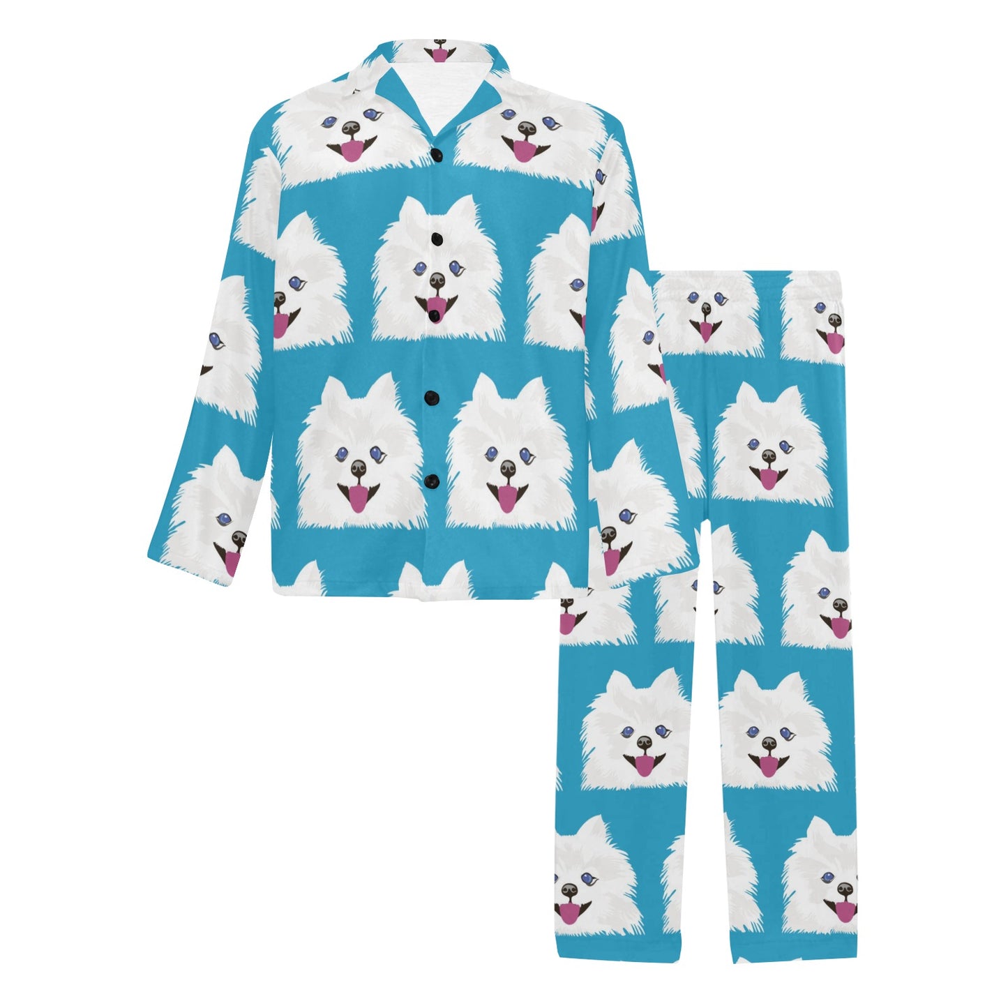 Pomeranians Pattern Print Design A05 Men's Long Pajama Set