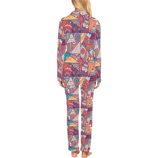 Patchwork Print Design LKS401 Women's Long Pajama Set