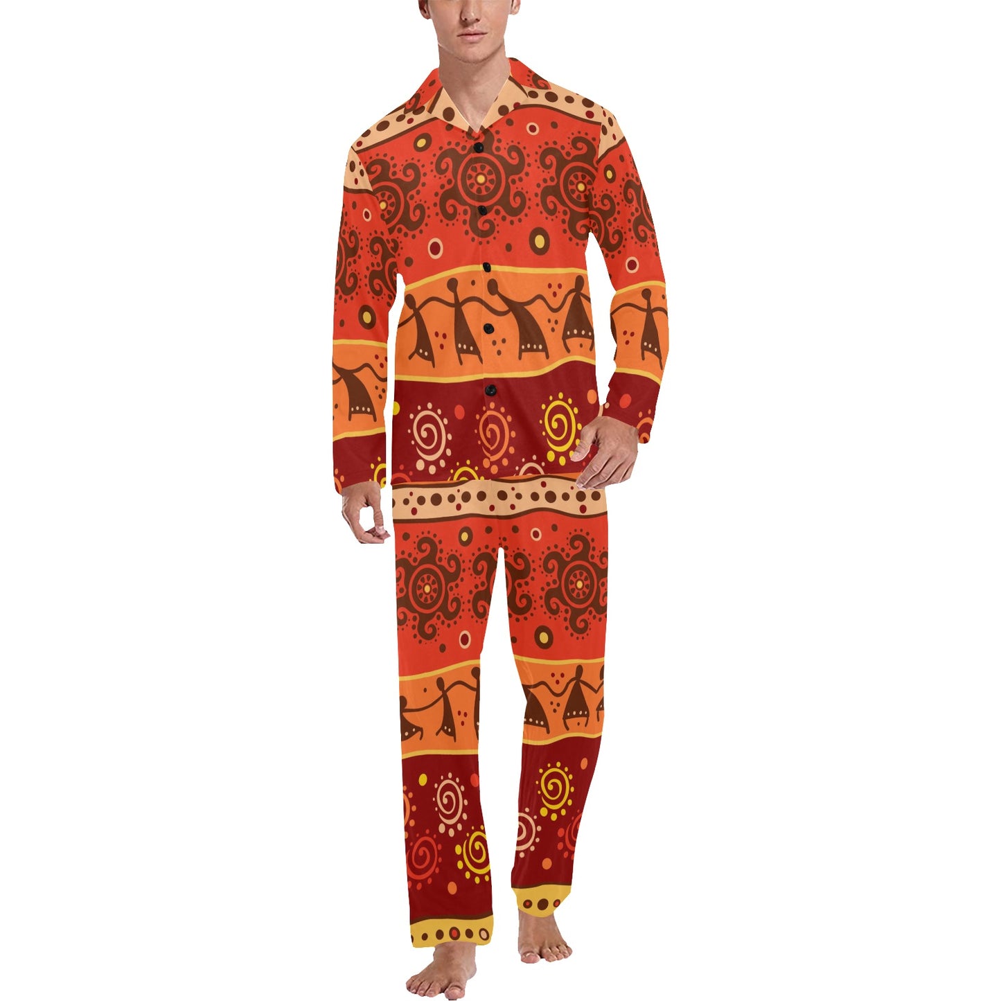 African Pattern Print Design 04 Men's Long Pajama Set