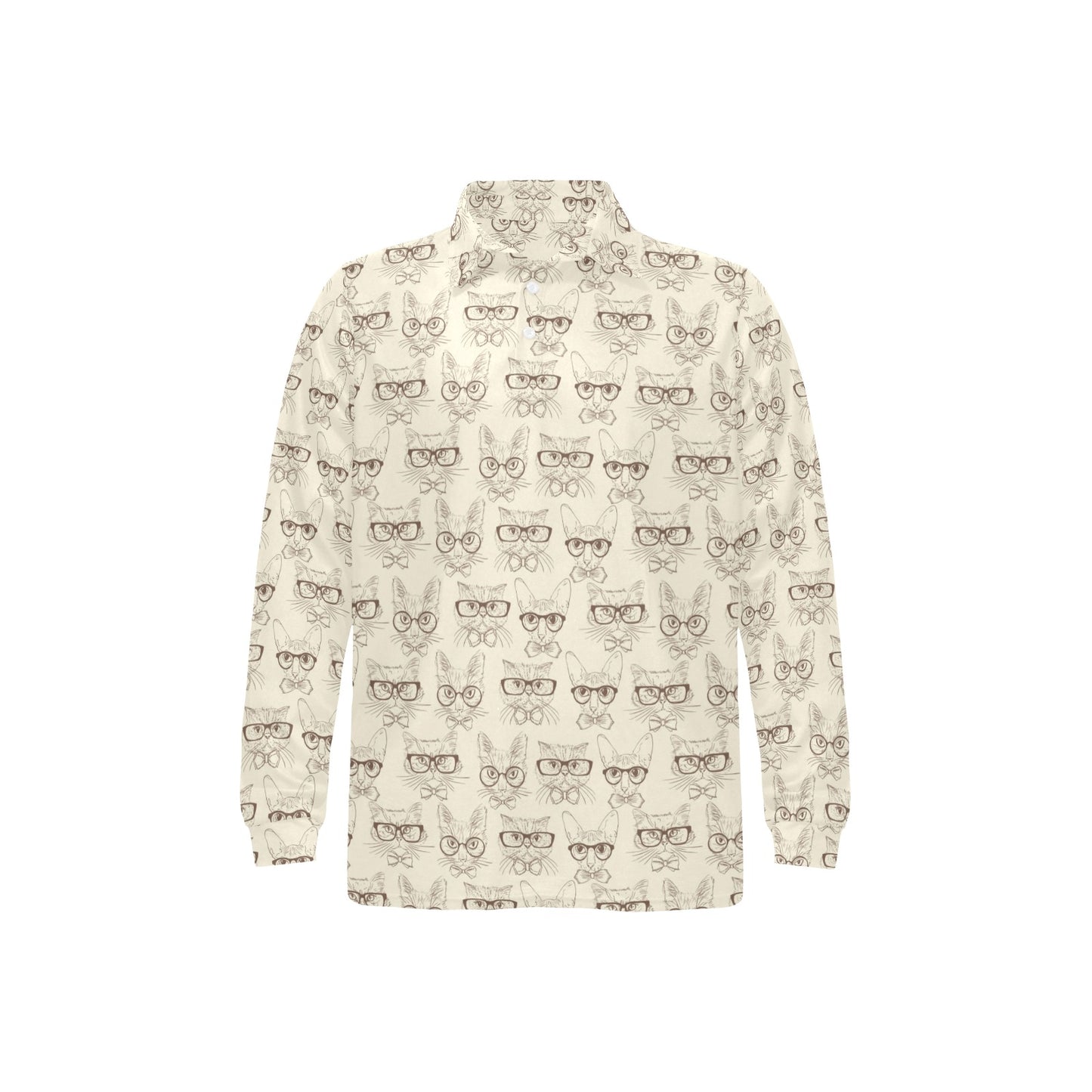 Cat Pattern Print Design 02 Long Sleeve Polo Shirt For Men's