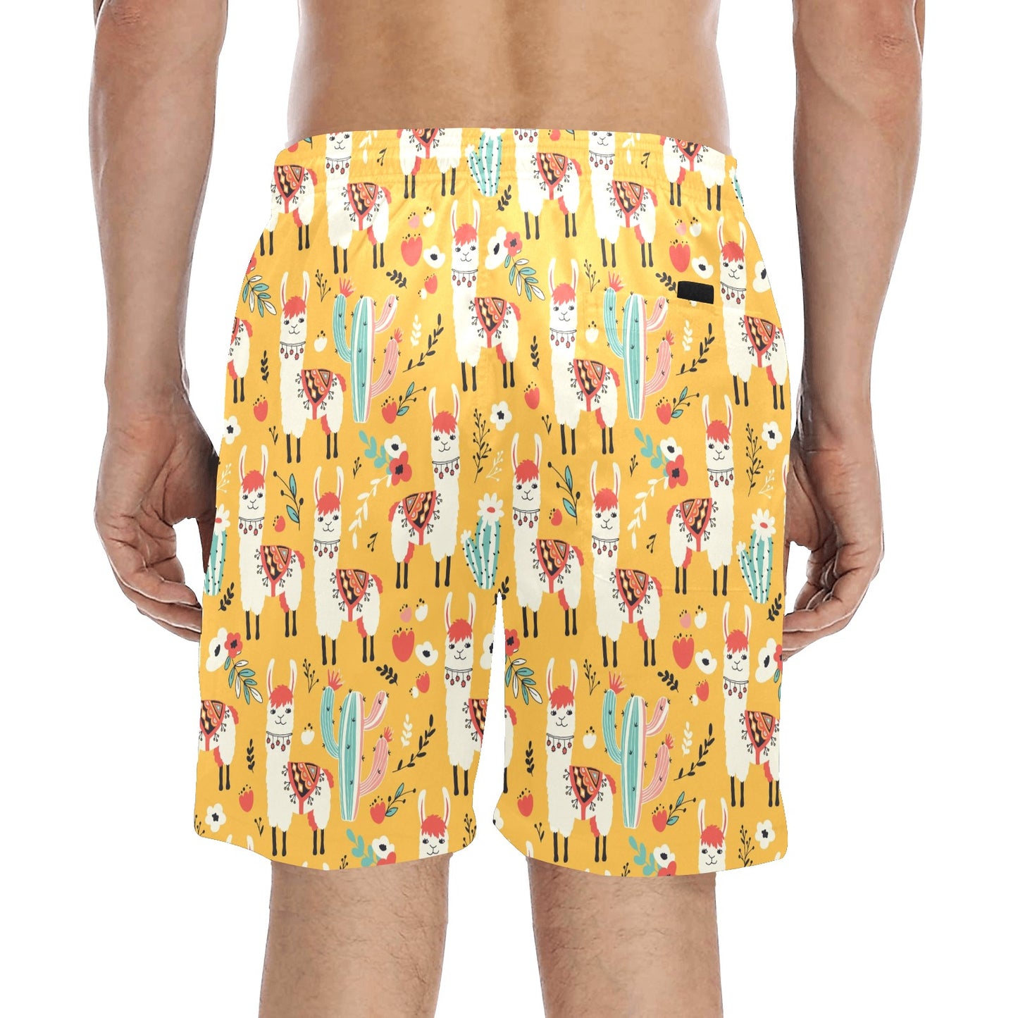 Llama Cute Themed Print Men's Swim Trunks Beach Shorts