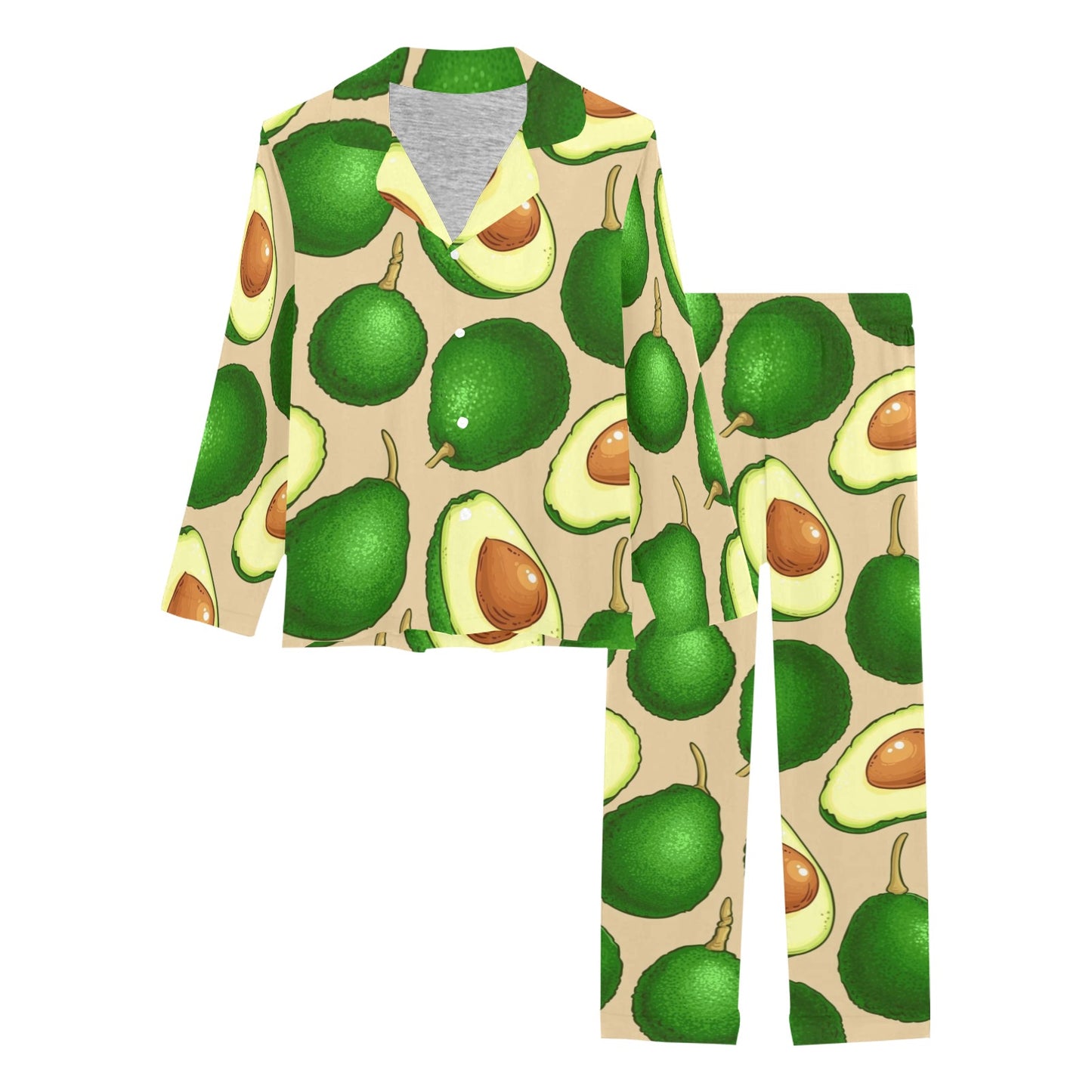 Avocado Pattern Print Design AC010 Women's Long Pajama Set