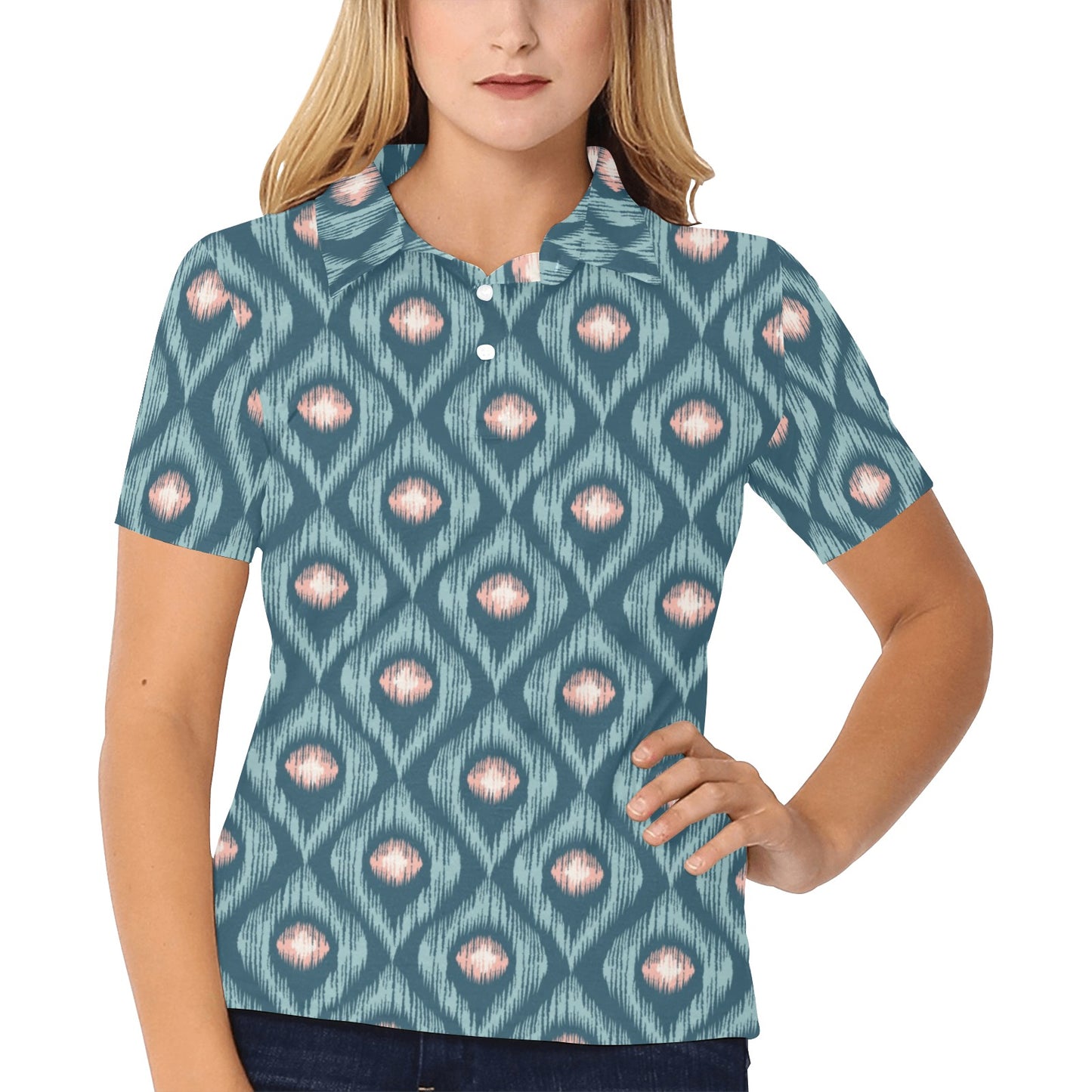 Ikat Print Design LKS402 Women's Polo Shirt