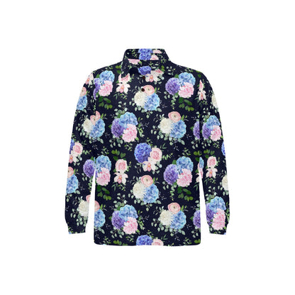 Hydrangea Pattern Print Design HD01 Long Sleeve Polo Shirt For Men's