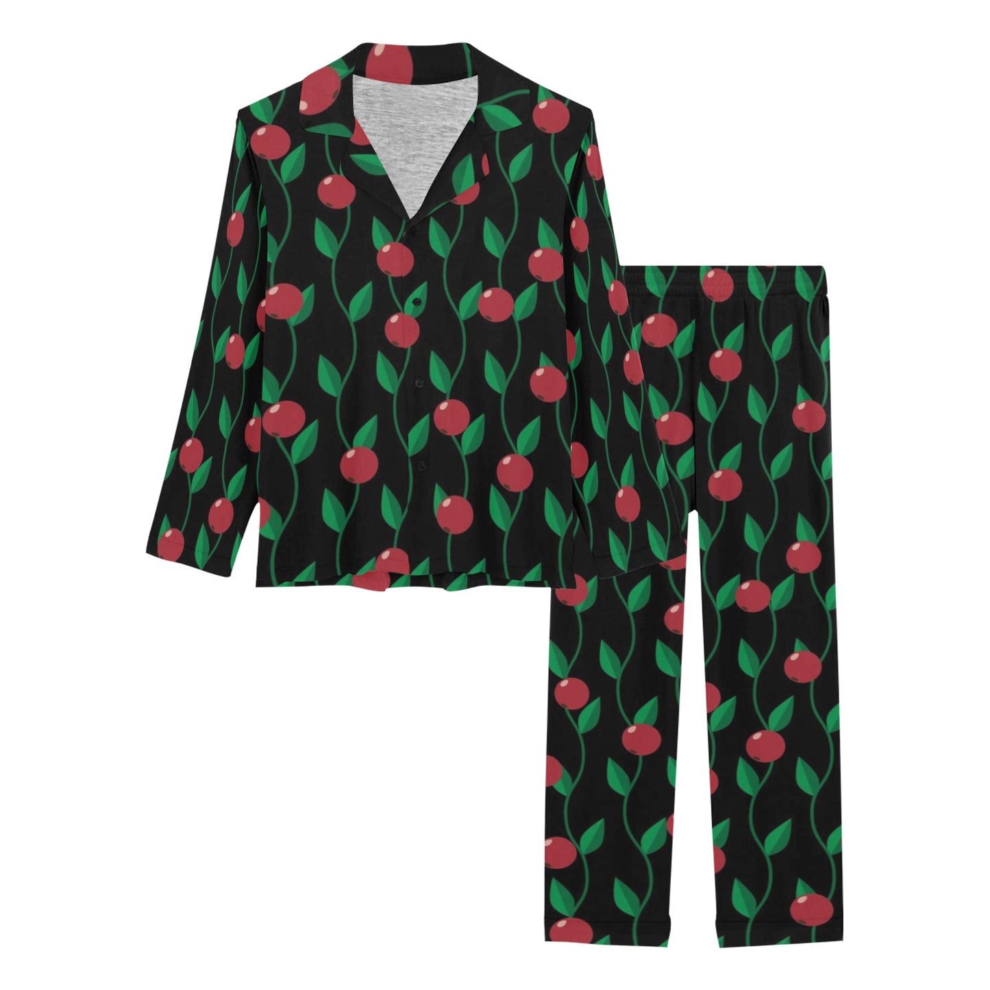 Cranberry Pattern Print Design CB01 Women's Long Pajama Set