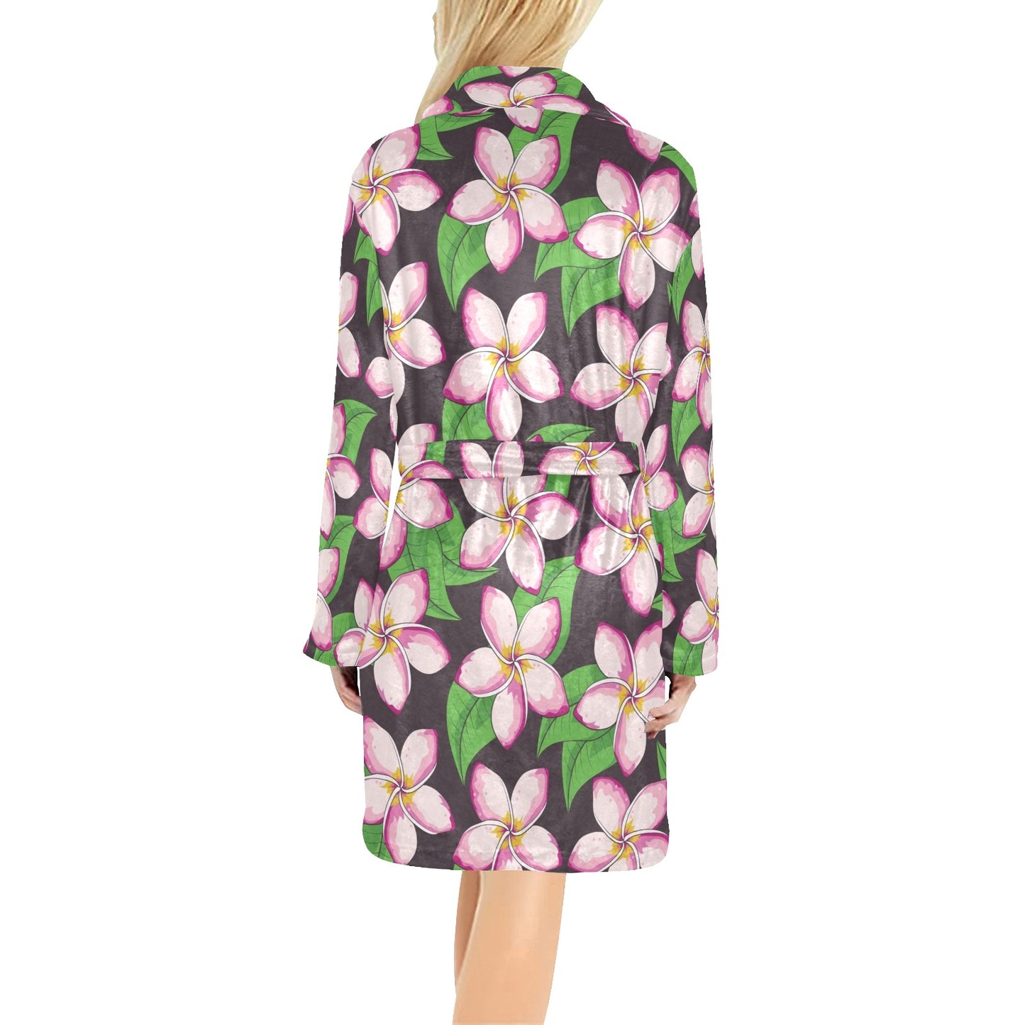 Pink Plumeria Pattern Print Design PM019 Women's Fleece Robe