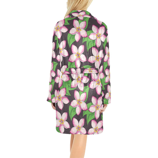 Pink Plumeria Pattern Print Design PM019 Women's Fleece Robe
