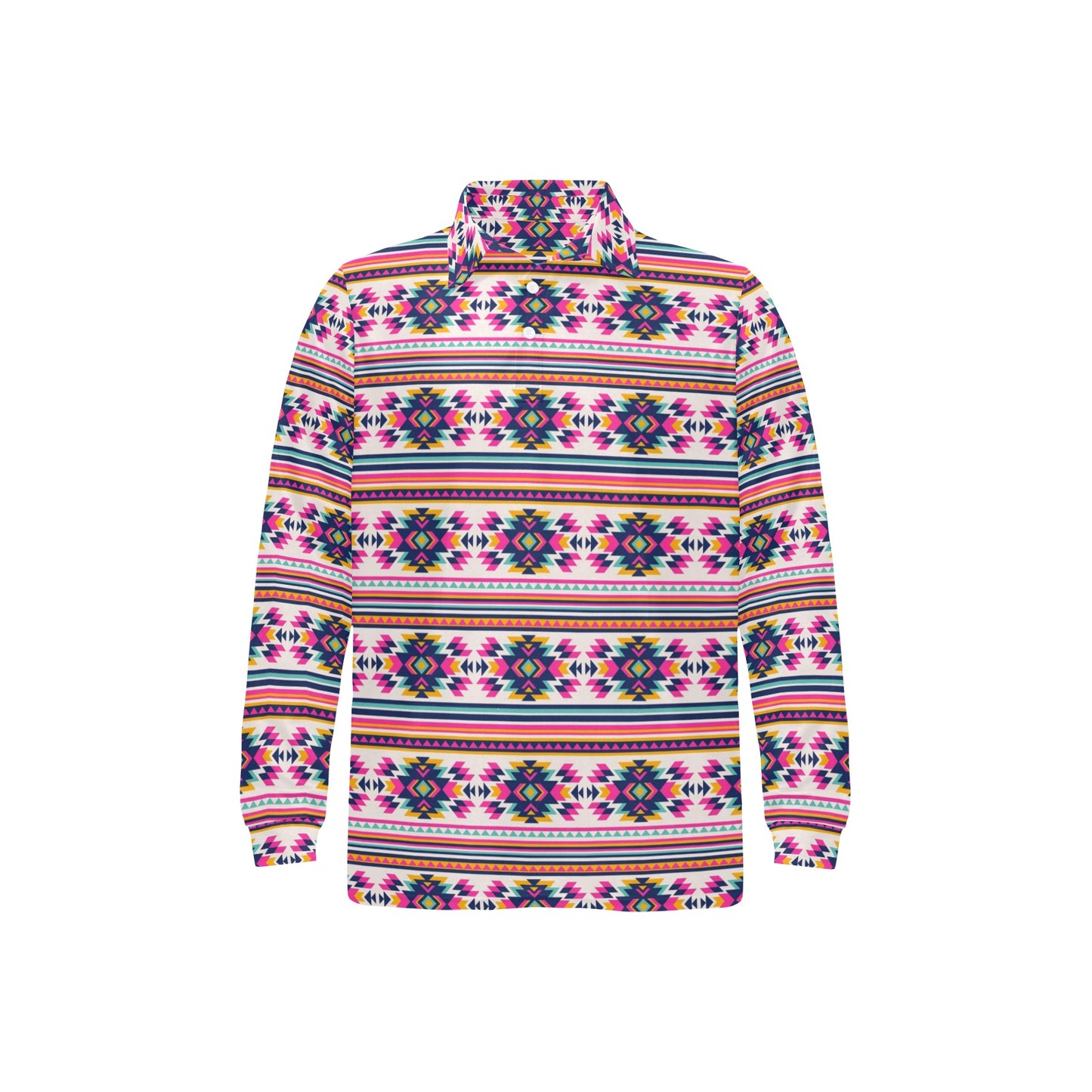 Indian Navajo Neon Themed Design Print Long Sleeve Polo Shirt For Men's