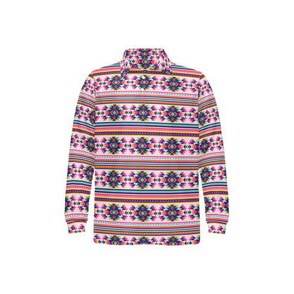 Indian Navajo Neon Themed Design Print Long Sleeve Polo Shirt For Men's