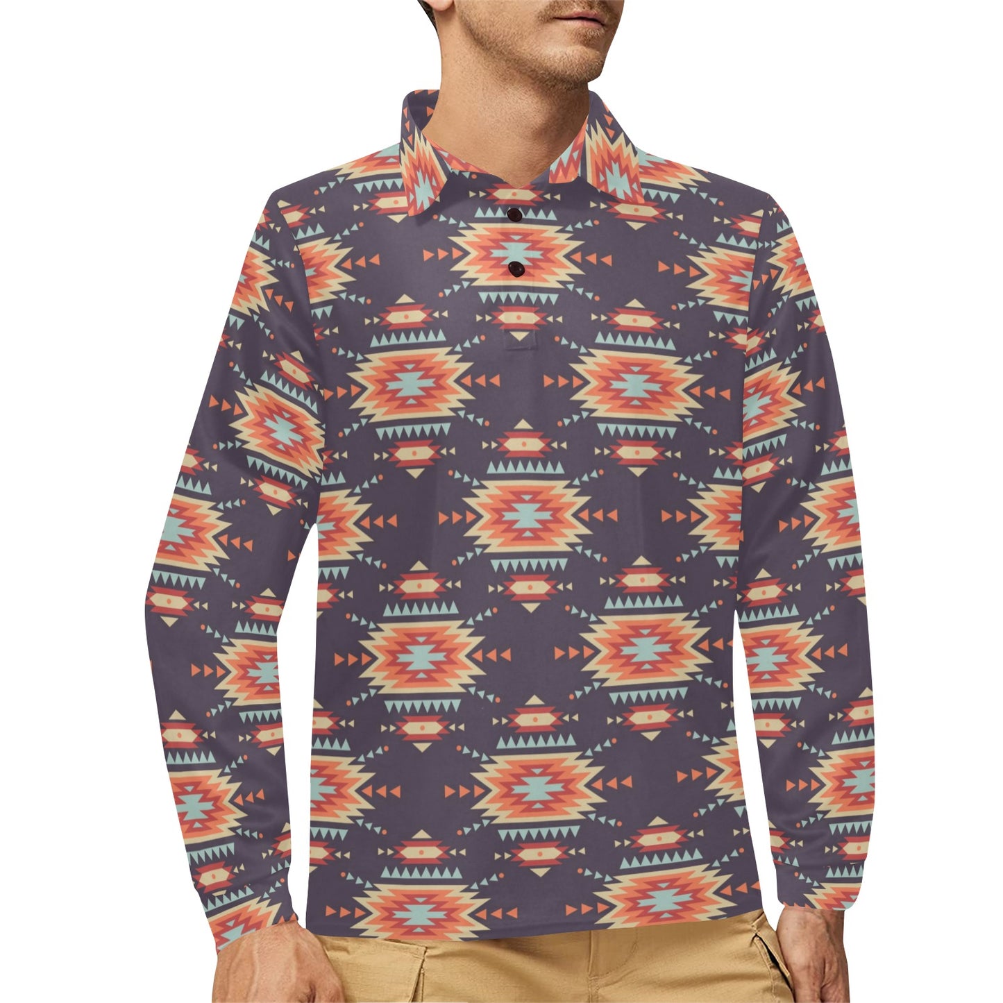 Tribal indians Aztec Long Sleeve Polo Shirt For Men's
