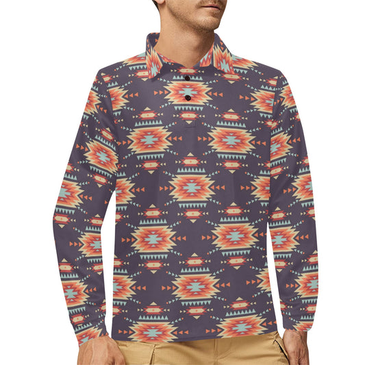 Tribal indians Aztec Long Sleeve Polo Shirt For Men's