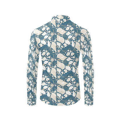 Seashell Print Design LKS308 Men's Long Sleeve Dress Shirt