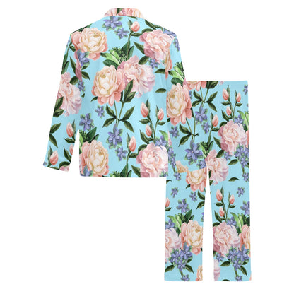Peony Pattern Print Design PE02 Men's Long Pajama Set