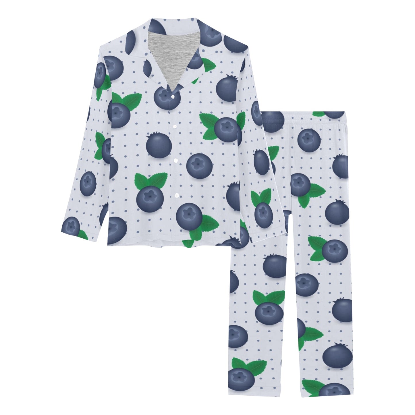 Blueberry Pattern Print Design BB02 Women's Long Pajama Set