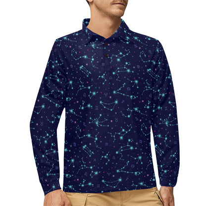 Constellation Pattern Print Design 01 Long Sleeve Polo Shirt For Men's