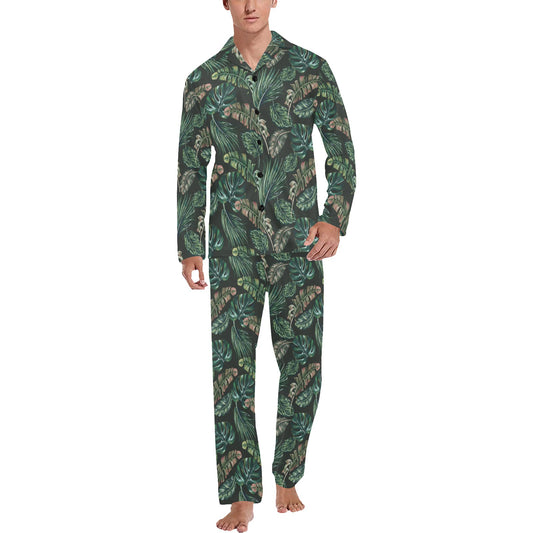 Banana Leaf Pattern Print Design 05 Men's Long Pajama Set