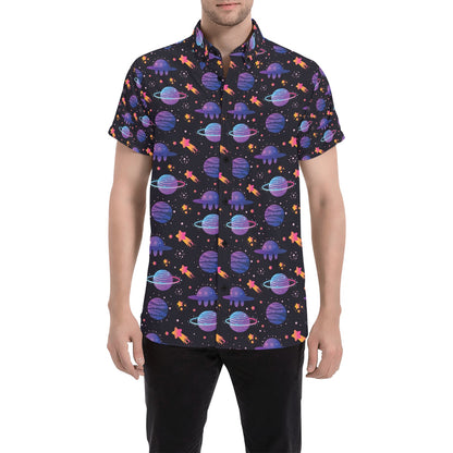 UFO Star Galaxy Print Design LKS308 Men Short Sleeve Button Up Shirt