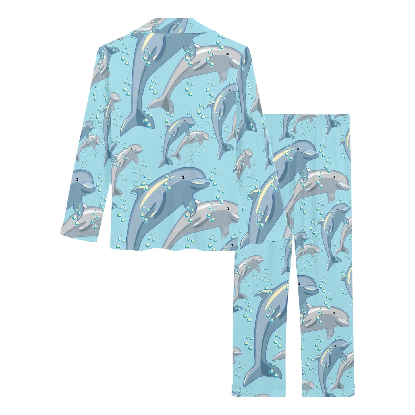 Dolphin Print Pattern Women's Long Pajama Set