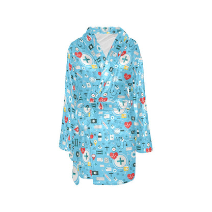 Medical Pattern Print Design 06 Women's Fleece Robe