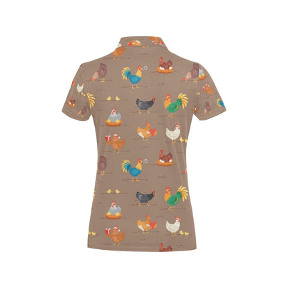Chicken Happy Print Pattern Women's Polo Shirt