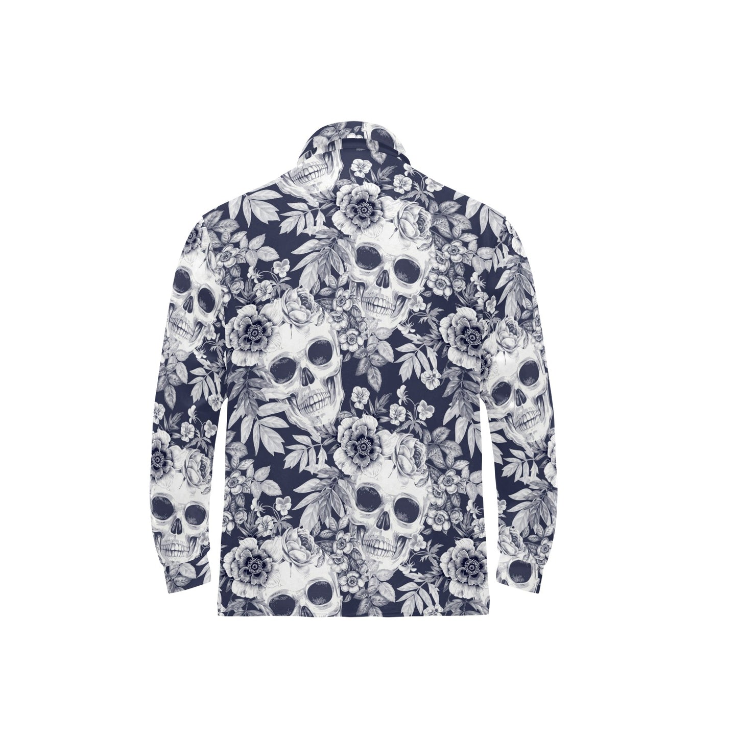 Skull Floral Beautiful Long Sleeve Polo Shirt For Men's