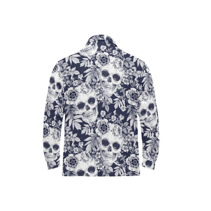 Skull Floral Beautiful Long Sleeve Polo Shirt For Men's