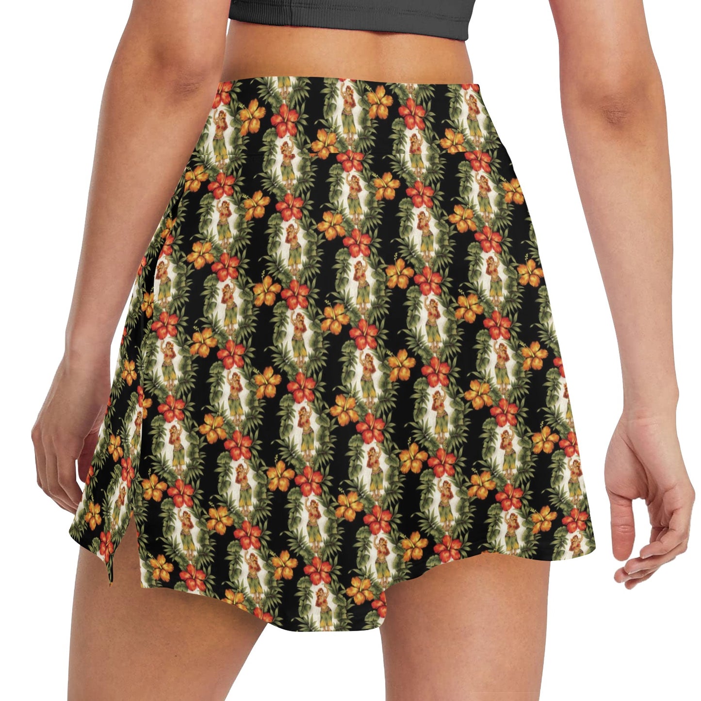 Hawaiian Flower Hula Hibiscus Print 17" Golf & Pickleball Skort with Pockets